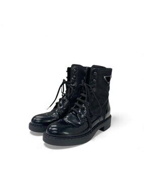 Prada Boots Short Shoes Nylon Leather Black Re-nylon Brushed